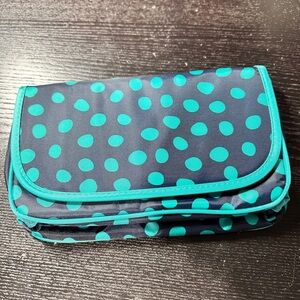 Thirty-One Navy And Green Polka Dots Tri-Fold Makeup Organizer **NEW